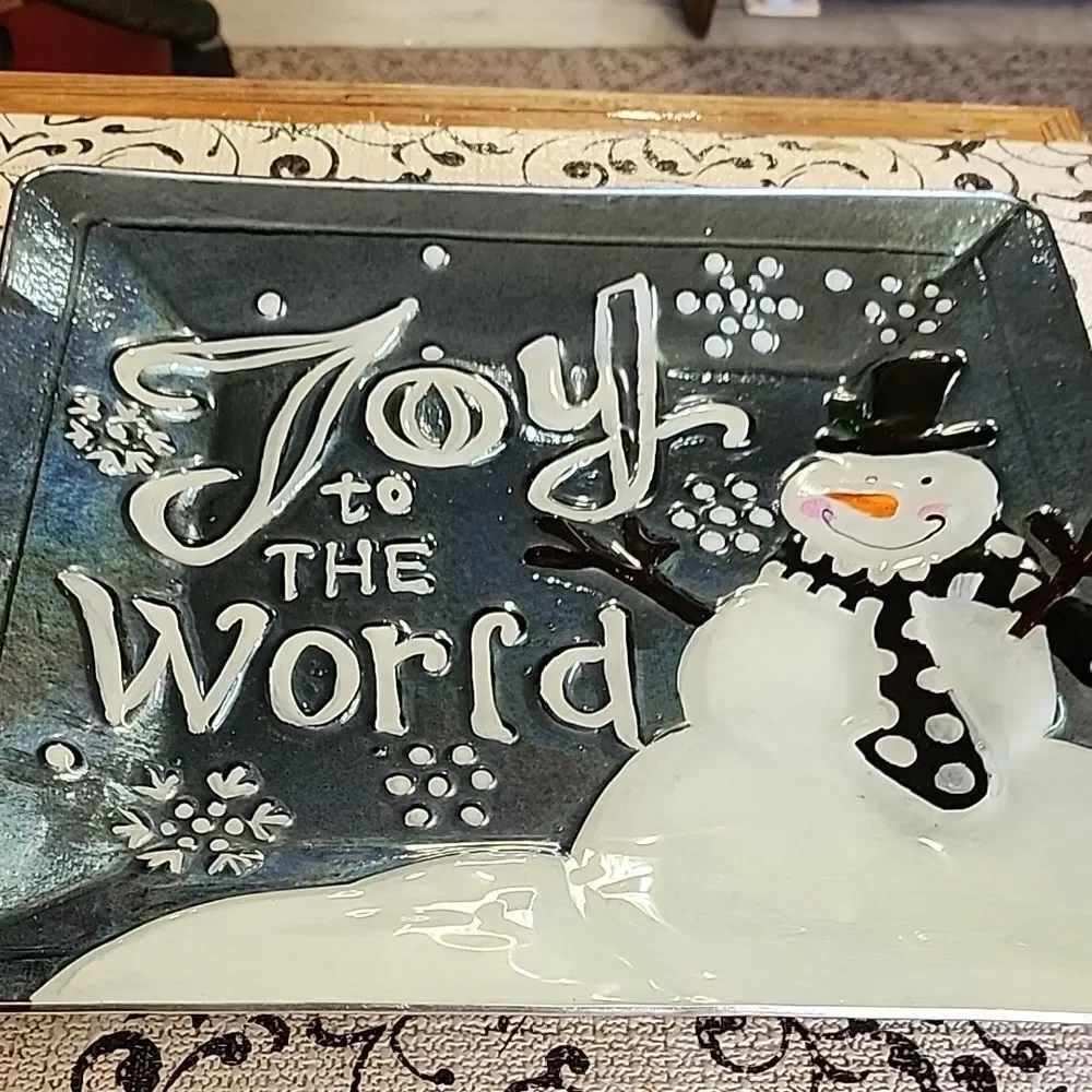 Joy to the World Snowman Holiday Plate